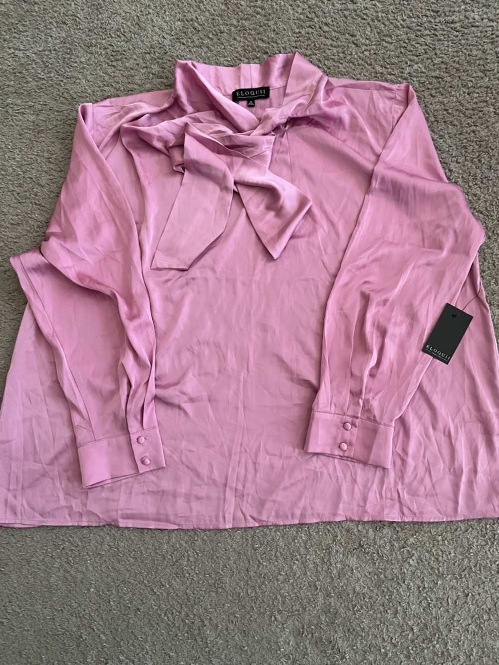 Eloquii Lavender Pink Tie-Neck Long Sleeve Blouse